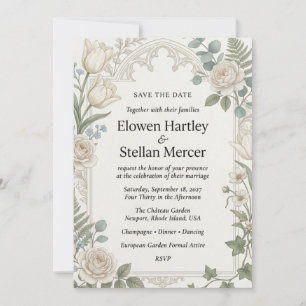 Invitation Tulipes, Roses Neutres, Myosotis, Eucalyptus,