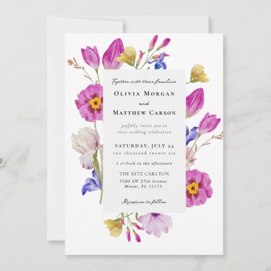 Invitation Tulipes roses Ressort Mariage floral (Devant)