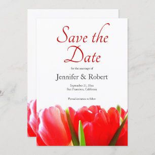 Invitation Tulipes rouges vibrantes Enregistrer la date
