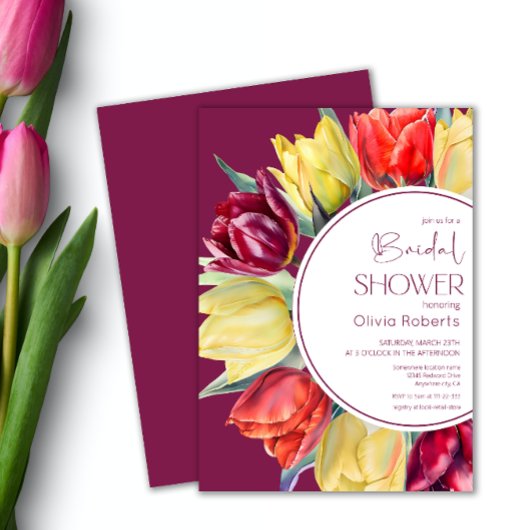 Invitation Tulipes rousses de printemps Aquarelle Douche nupt