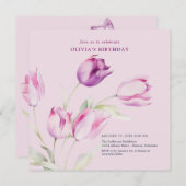 Invitation Tulipes Violettes Élégantes (Devant / Derrière)
