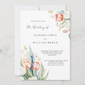 Invitation Tulips aquarelle moderne code qr mariage (Devant)