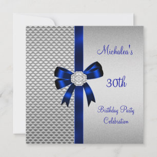 Invitation Tulle diamant bleu avec carreaux argentés pour 30e