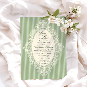 Invitation Tulle Vert Sauge Vintage Lavabo Mariage