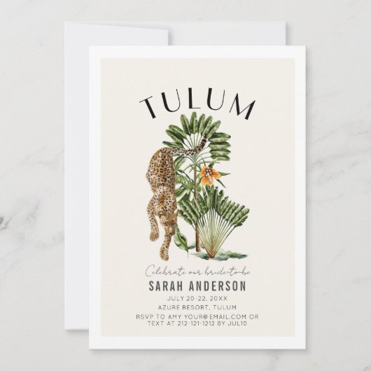 Invitation Tulum Leopard Bachelorette Week-end Itinéraire (Devant)