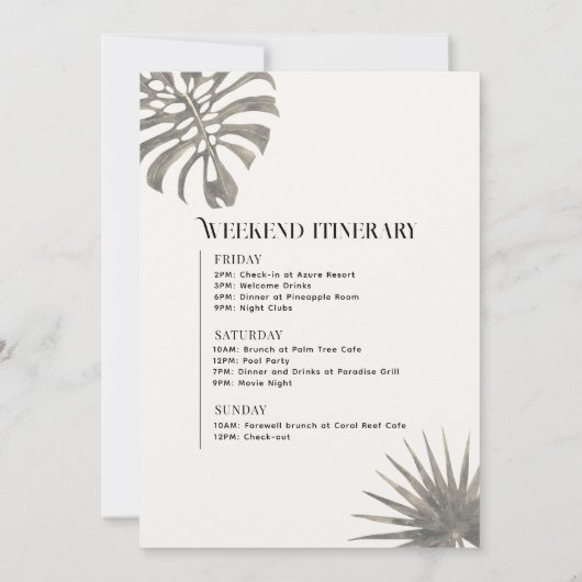 Invitation Tulum Leopard Bachelorette Week-end Itinéraire (Dos)