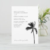 Invitation Tulum Mariage Mexique Noir & Blanc Palm Tree Beach (Debout devant)