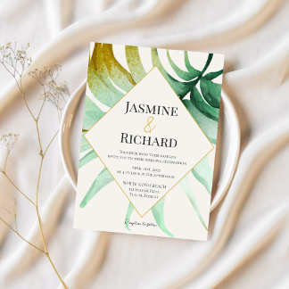 Invitation Tulum Watercolor Tropical Gold Palm Destination