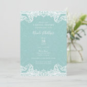 Invitation Turbie élégante sarcelle blanc mariage de dentelle (Debout devant)