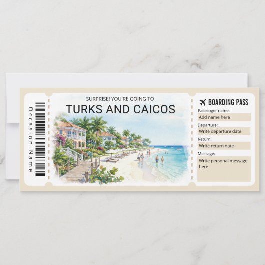 Invitation Turks and Caicos Trip Boarding Pass Ticket (Devant)