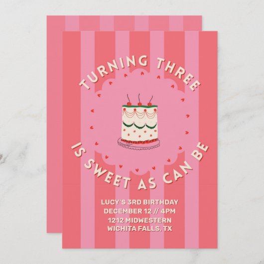 Invitation Turning 3 est aussi doux que Can Be - Troisième an (Devant / Derrière)