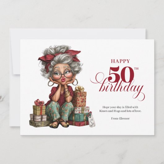 Invitation Turning 50 quirky woman fun humorous greeting (Devant)