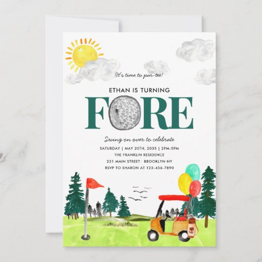 Invitation Turning FORE Golf Boy Golf Par tee 4e anniversaire (Devant)