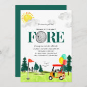 Invitation Turning FORE Golf Boy Golf Par tee 4e anniversaire (Devant / Derrière)