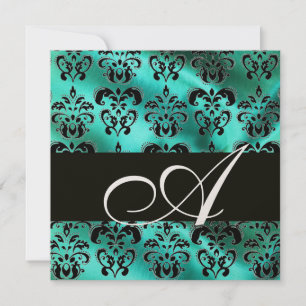 INVITATION TURQUASE SILK VERT DAMASK CLOS MONOGRAM