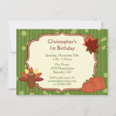 Invitation Turquie mignonne et Citrouille Thanksgiving 1er an (Dos)