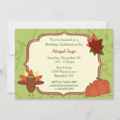 Invitation Turquie mignonne et Citrouille Thanksgiving Annive (Devant)