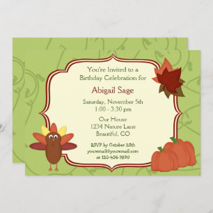 Invitation Turquie mignonne et Citrouille Thanksgiving Annive