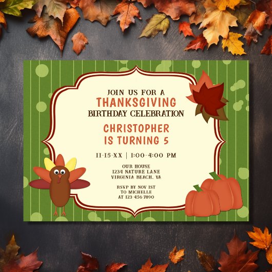 Invitation Turquie mignonne et Citrouille Thanksgiving Annive