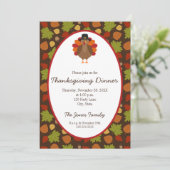 Invitation Turquie mignonne et Thanksgiving Feuille (Debout devant)