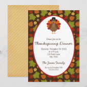 Invitation Turquie mignonne et Thanksgiving Feuille (Devant / Derrière)