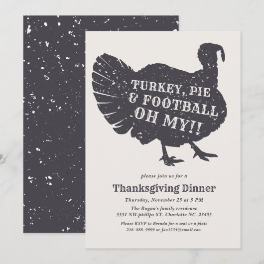 Invitation Turquie Pie Football Oh Mon ! Thanksgiving (Devant / Derrière)