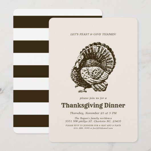 Invitation Turquie sauvage | Dîner Thanksgiving (Devant / Derrière)