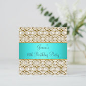 Invitation turquoise 15e anniversaire de fête Bleu (Debout devant)