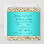 Invitation turquoise 15e anniversaire de fête Bleu (Dos)