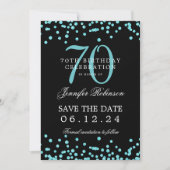 Invitation Turquoise 70e anniversaire Save Date Confetti Blac (Devant)