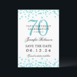 Invitation Turquoise 70th Birthday Enregistrer la date Détail<br><div class="desc">Elégant design "70th Birthday Party" avec faux confettis de parties scintillant & détails texte. Facile à utiliser et facile à personnaliser. Commandez aujourd'hui !</div>