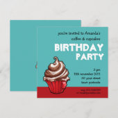 Invitation turquoise à l'anniversaire du café roug (Devant / Derrière)