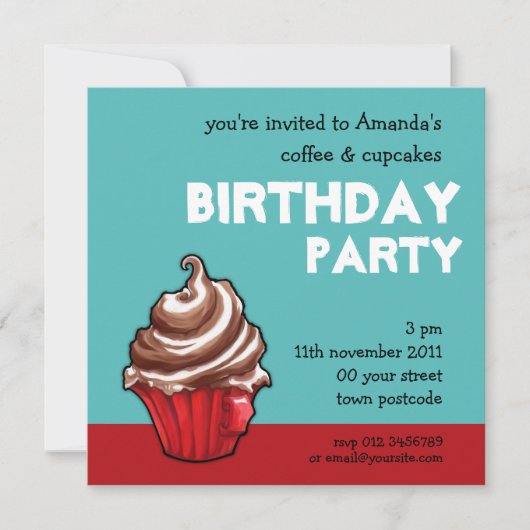 Invitation turquoise à l'anniversaire du café roug (Devant)