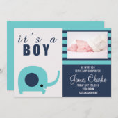 Invitation turquoise adorable de baby shower (Devant / Derrière)