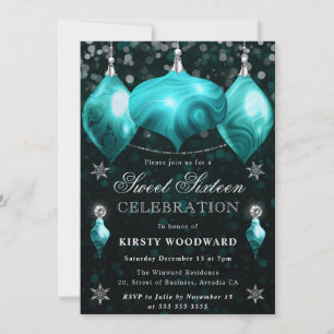 Invitation Turquoise Agate Breloques Noël Sweet 16