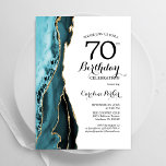 Invitation Turquoise Agate Or Blanc 70e anniversaire<br><div class="desc">Turquoise,  blanc et or agate 70ème anniversaire invitation fête. Design élégant et moderne avec aquarelle agate marbre arrière - plan,  fausse parties scintillant or et typographie script de police. Carte invitation branchée parfaite pour une célébration anniversaire féminine élégante. Invitations Zazzle imprimées ou téléchargement instantané modèle imprimable numérique.</div>