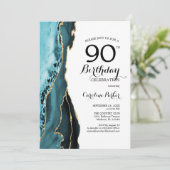Invitation Turquoise Agate Or Blanc 90e anniversaire (Debout devant)