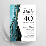 Invitation Turquoise Agate Or Blanc Surprise 40e anniversaire<br><div class="desc">Agate d'or, blanc et turquoise surprend l'invitation de fête de 40e anniversaire. Design élégant et moderne avec aquarelle agate marbre arrière - plan, fausse parties scintillant or et typographie script de police. Carte invitation branchée parfaite pour une célébration anniversaire féminine élégante. Invitations Zazzle imprimées ou téléchargement instantané modèle imprimable numérique....</div>