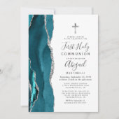 Invitation Turquoise Agate Parties scintillant Argent Premièr (Devant)
