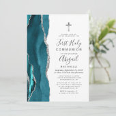 Invitation Turquoise Agate Parties scintillant Argent Premièr (Debout devant)