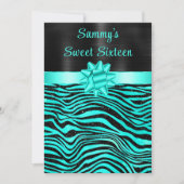 Invitation Turquoise and Black Zebra Stripes Sweet Sixteen (Devant)