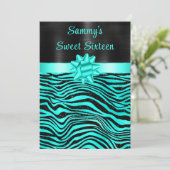 Invitation Turquoise and Black Zebra Stripes Sweet Sixteen (Debout devant)