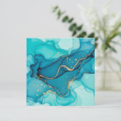 Invitation Turquoise and Teal Alcohol Ink Abstract with Gold  (Debout devant)