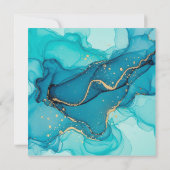 Invitation Turquoise and Teal Alcohol Ink Abstract with Gold  (Dos)