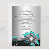 Invitation Turquoise Aqua Black Silver Bow Pearl fête d'anniv (Dos)