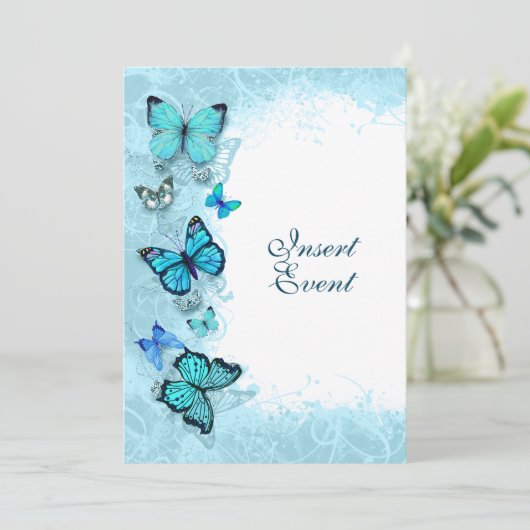 Invitation Turquoise aqua bleu aquarelle papillon (Debout devant)
