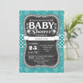 Invitation Turquoise Aqua Blue Chalkboard Baby shower Floral (Debout devant)