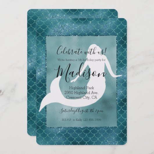 Invitation Turquoise Aqua Blue Parties scintillant Éperche Si (Devant / Derrière)