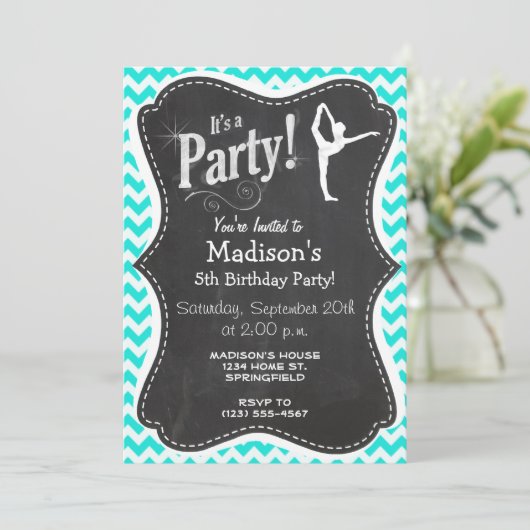 Invitation Turquoise, Aqua Color Chevron; Ballet (Debout devant)