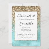 Invitation Turquoise Aqua Gold Glam Parties scintillant étinc (Devant)